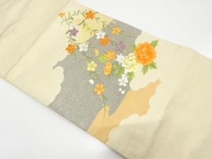 枝垂れ桜に牡丹模様　刺繍　名古屋帯